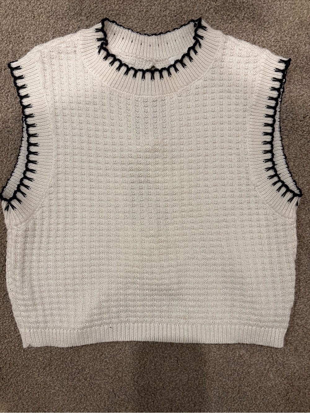Altar'd State Ivory Knit Vest with Black Trim